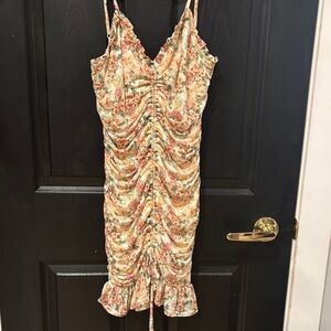 privy Peach Floral Ruched Mini Dress